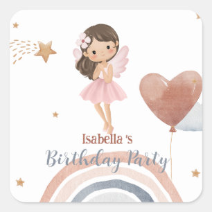Cute Little angel afro girls Balloon Birthday Square Sticker