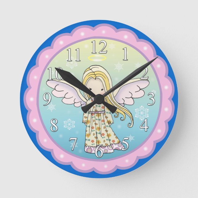 Cute Little Angel Girls Wall Clock (Front)