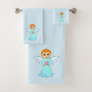 Cute Little Angel on Light Blue Bath Towel Set
