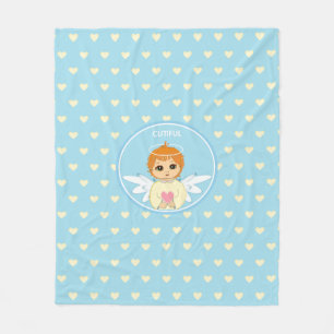 Cute Little Angel with heart pattern on light blue Fleece Blanket