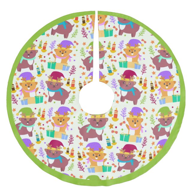 Cute Little Animals Christmas Pattern Children Brushed Polyester Tree Skirt (Front)