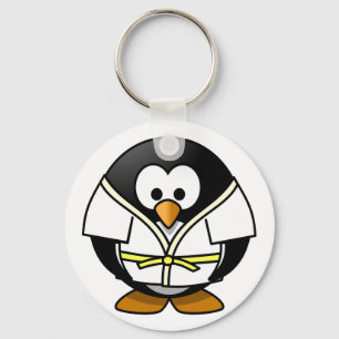 Cute little animated judo penguin keychain