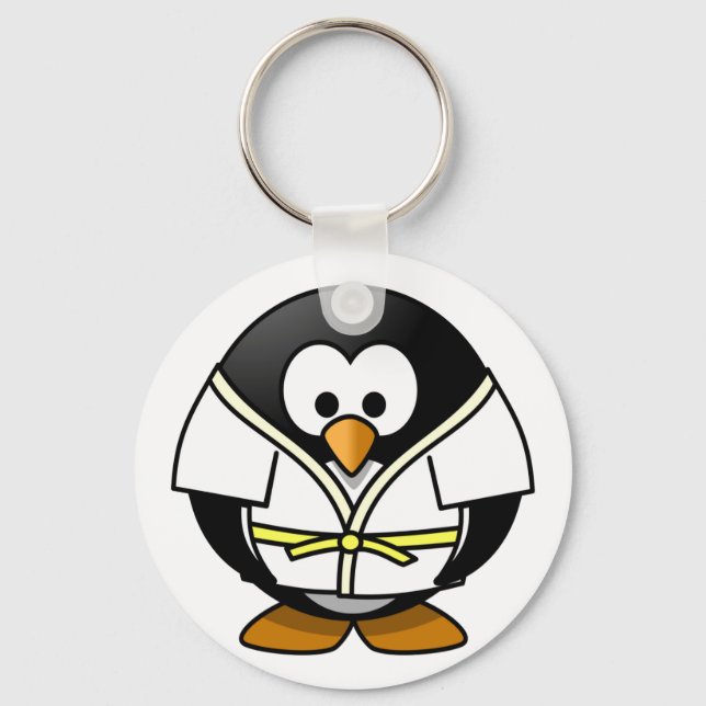 Cute little animated judo penguin keychain (Front)