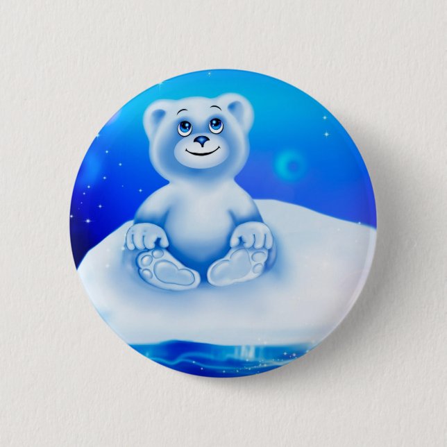 Cute, little animated polar bear 2 inch round button (Front)