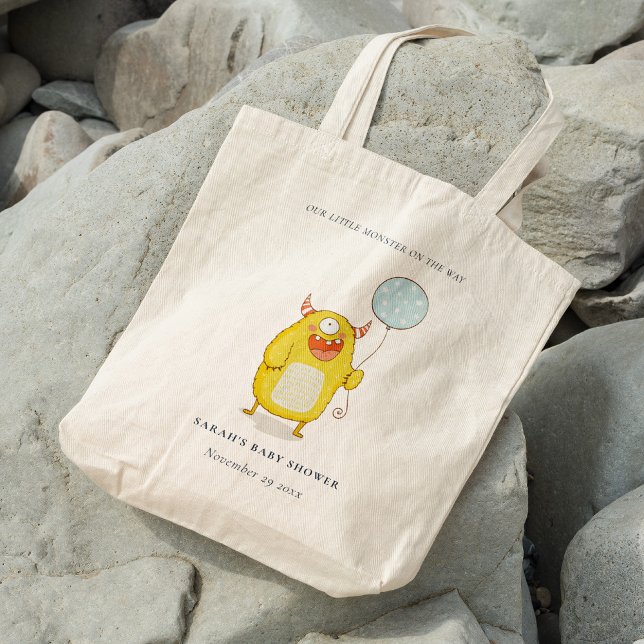 Cute Little Aqua Yellow Happy Monster Baby Shower Tote Bag (Creator Uploaded)