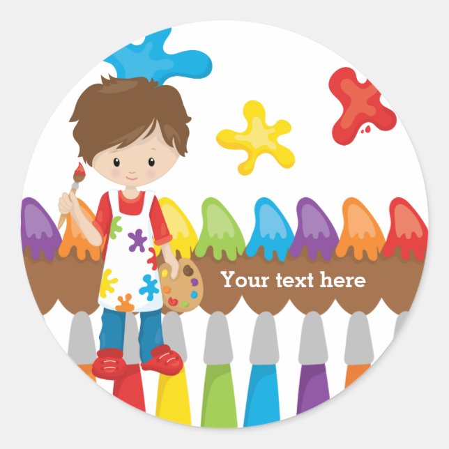Cute Little Artist Classic Round Sticker (Front)