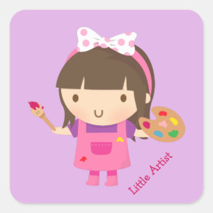 Cute Little Artist Painter Girl at Work Square Sticker