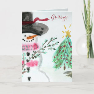 Cute Little Artistic Snowman Folded Holiday Card
