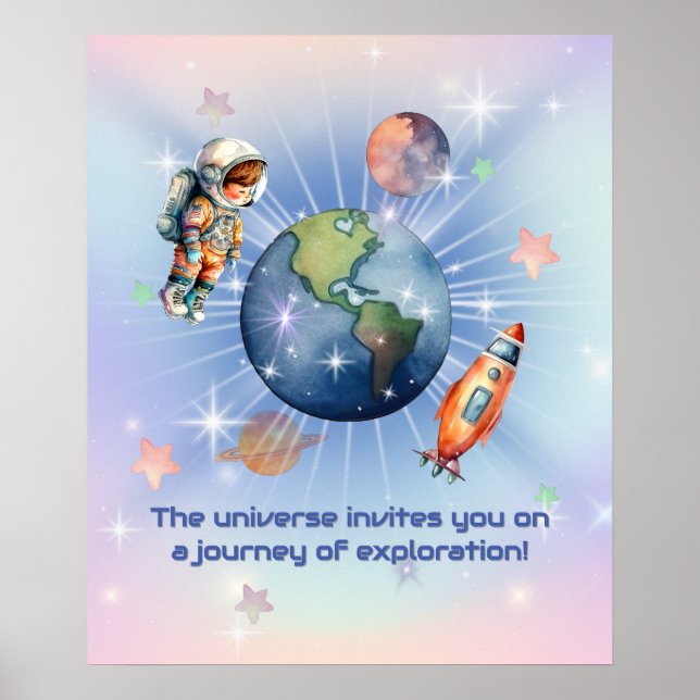 Cute Little Astronaut in Outer Space  Poster (Front)
