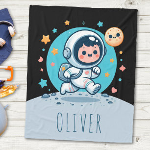 Cute Little Astronaut on the Moon Fleece Blanket