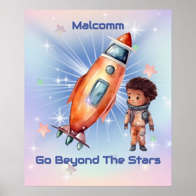 Cute Little Astronaut Rocket  Poster (Front)