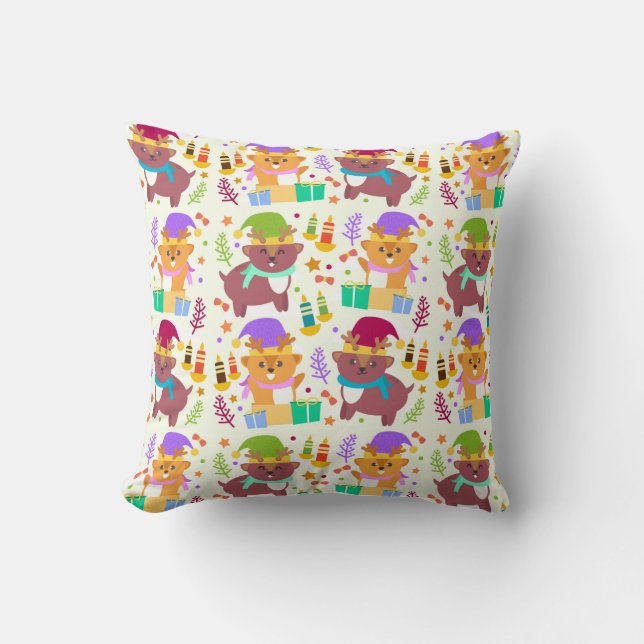 Cute Little Baby Animal Christmas Pattern Children Throw Pillow (Front)
