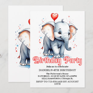 Cute Little Baby Elephant Birthday Party Invitation
