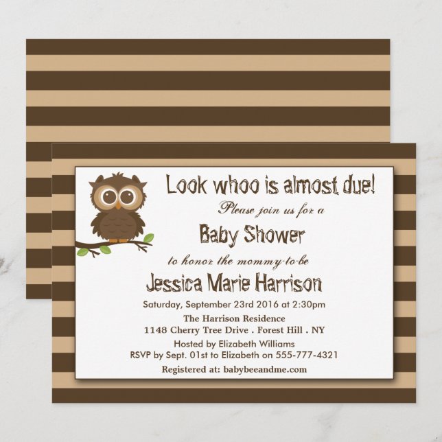 Cute Little Baby Owl | Baby Shower Invitation (Front/Back)