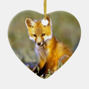 cute little baby red fox ceramic ornament
