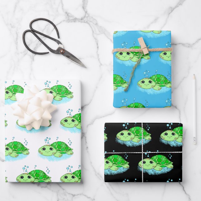 Cute Little Baby Turtles Birthday or Baby Shower Wrapping Paper Sheet (Front)