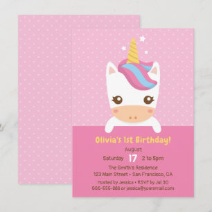 Cute Little Baby Unicorn First Birthday Party Invitation