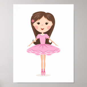 Cute little ballerina cartoon girl in pink tutu poster