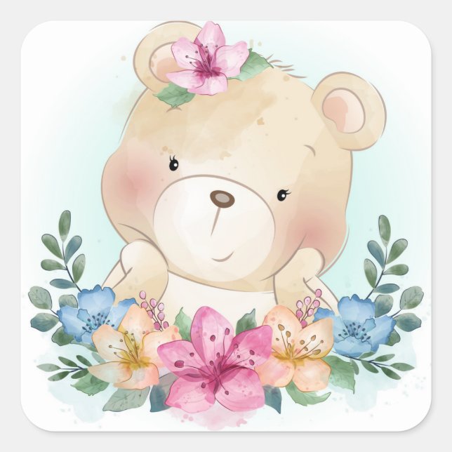 Cute Little Bear Design Square Sticker (Front)