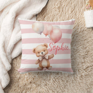 Cute Little Bear in Pink Throw Pillow