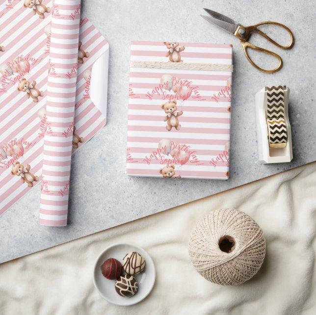 Cute Little Bear in Pink Wrapping Paper (Crafts)