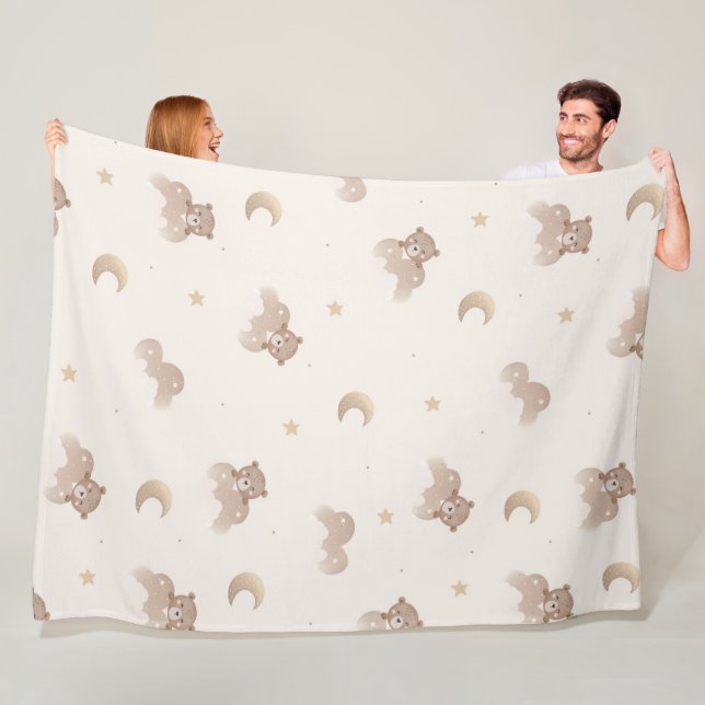 Cute Little Bear Pattern Fleece Blanket (In Situ)