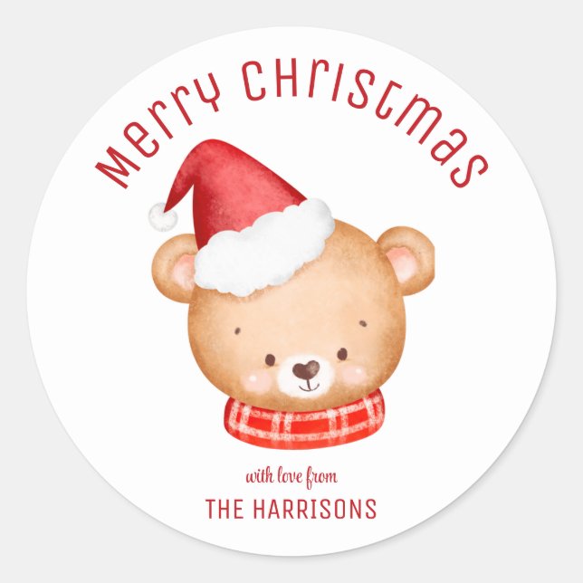 Cute Little Bear Santa Hat Christmas Classic Round Sticker (Front)