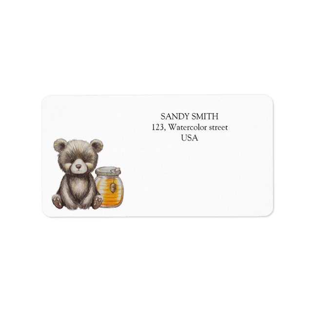 Cute Little Bear with honey jar Label (Front)