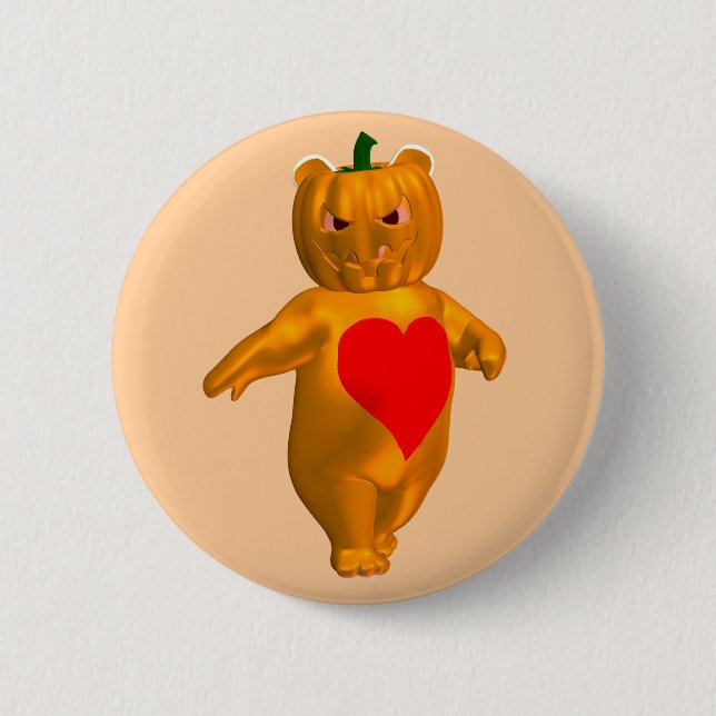 Cute Little Bear With Pumpkin Head 2 Inch Round Button (Front)