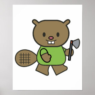 cute little beaver with axe poster