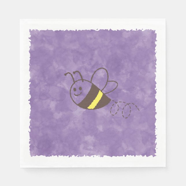 Cute Little Bee Flying Watercolor Baby Shower Napkin (Front)