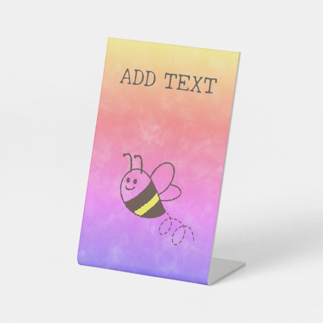 Cute Little Bee Flying Watercolor Baby Shower Pedestal Sign (Front)