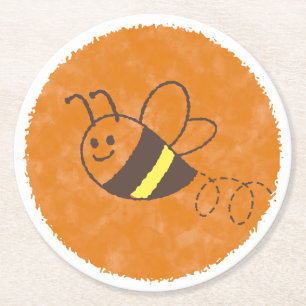 Cute Little Bee Flying Watercolor Baby Shower Round Paper Coaster