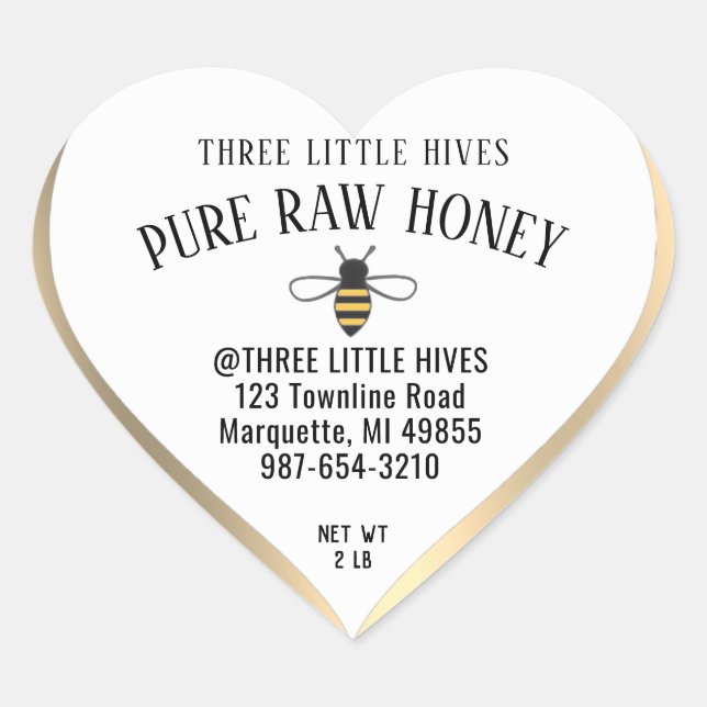 Cute Little Bee Honey Label Gold Gradient Border (Front)