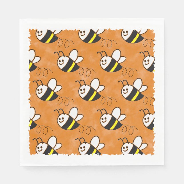 Cute Little Bee Pattern Watercolor Baby Shower Napkin (Front)