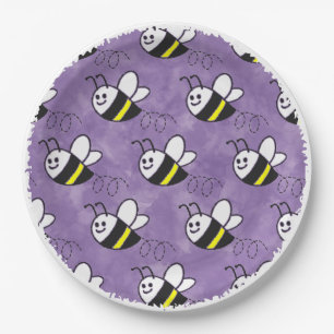 Cute Little Bee Pattern Watercolor Baby Shower Paper Plate