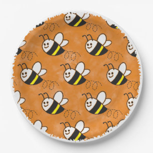 Cute Little Bee Pattern Watercolor Baby Shower Paper Plate
