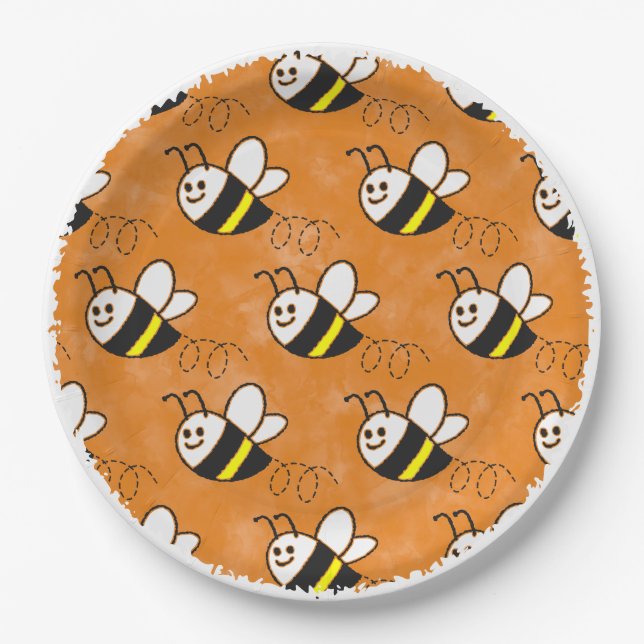 Cute Little Bee Pattern Watercolor Baby Shower Paper Plate (Front)