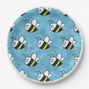 Cute Little Bee Pattern Watercolor Baby Shower Paper Plate