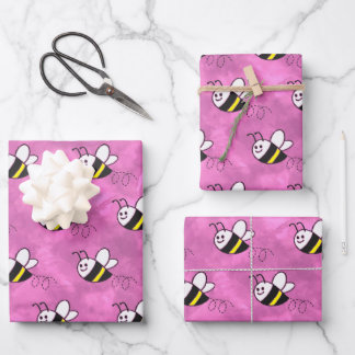 Cute Little Bee Pattern Watercolor Baby Shower Wrapping Paper Sheet