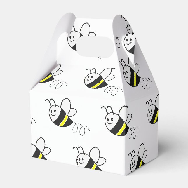 Cute Little Bee Pattern White Baby Shower Favor Box (Front Side)
