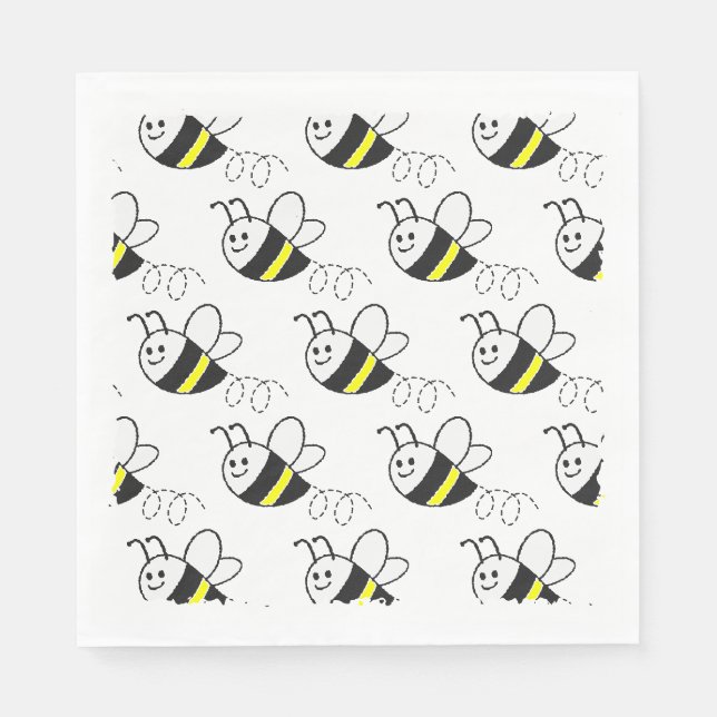 Cute Little Bee Pattern White Baby Shower Napkin (Front)
