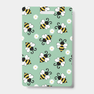 Cute little bees and daisy flowers pattern badge