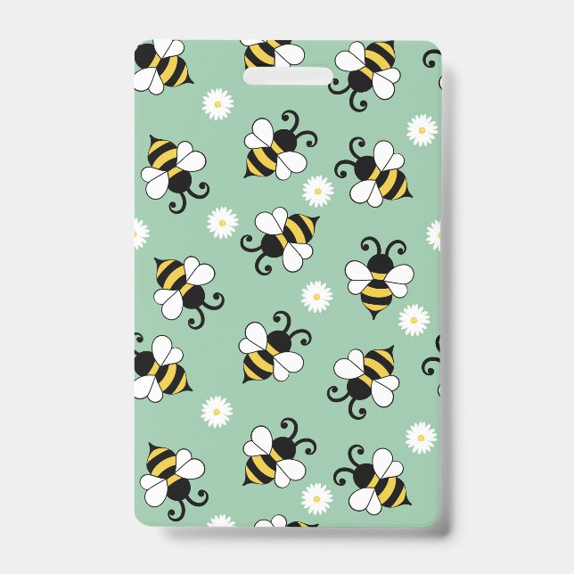 Cute little bees and daisy flowers pattern badge (Front)