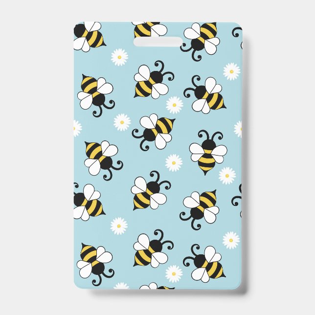 Cute little bees and daisy flowers pattern  badge (Front)