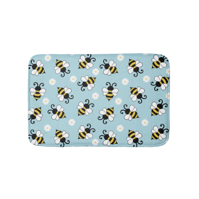 Cute little bees and daisy flowers pattern  bath mat (Front)