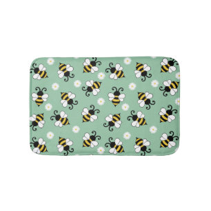 Cute little bees and daisy flowers pattern  bath mat
