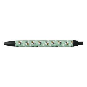 Cute little bees and daisy flowers pattern black ink pen