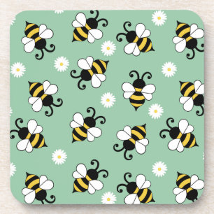 Cute little bees and daisy flowers pattern  coaster