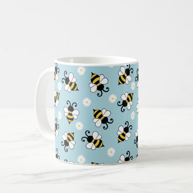 Cute little bees and daisy flowers pattern coffee mug (Front Left)